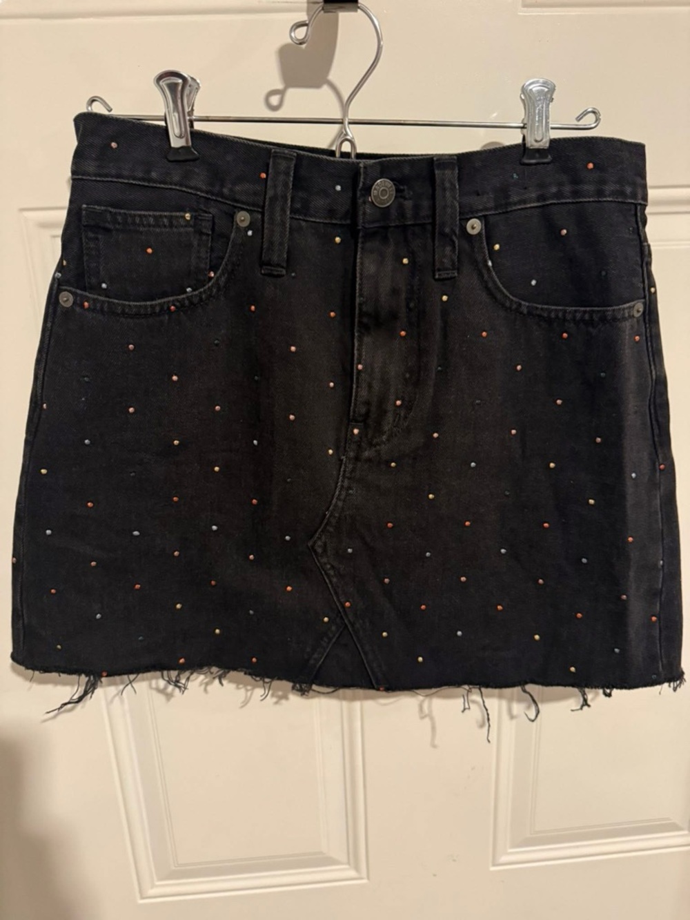 Madewell black denim polka dot skirt